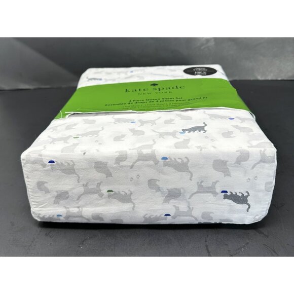 KATE SPADE CATS Cotton QUEEN 4 Piece Sheet Set NEW Grey Gray Kittens Kitties - Picture 3 of 7